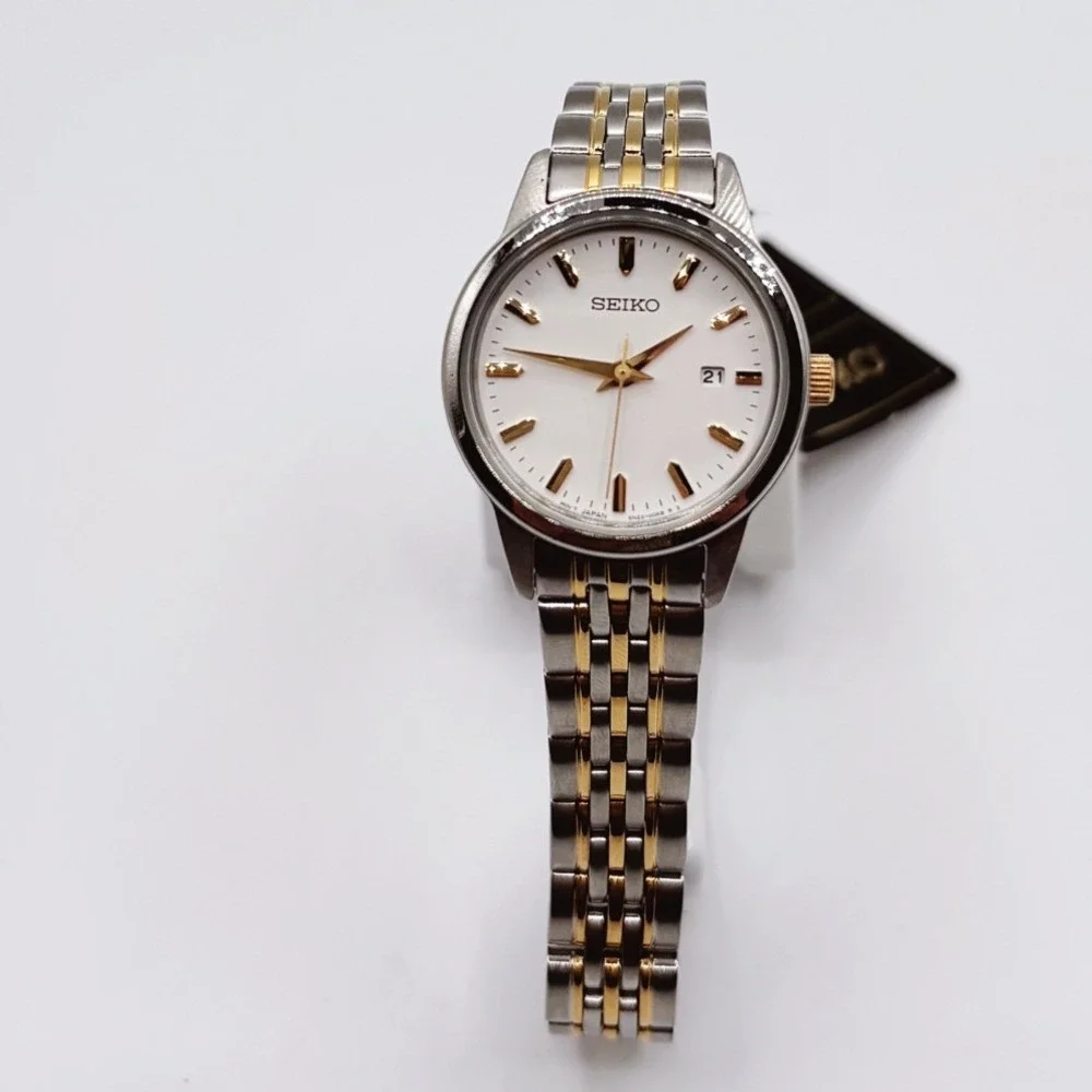 Seiko Essentials SUR834 Womens Two Tone Stainless Steel Quartz Watch White Dial